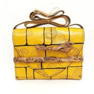 YELLOW BIRD LEATHER AND WOOD QUILTED BAG -Persis Collection