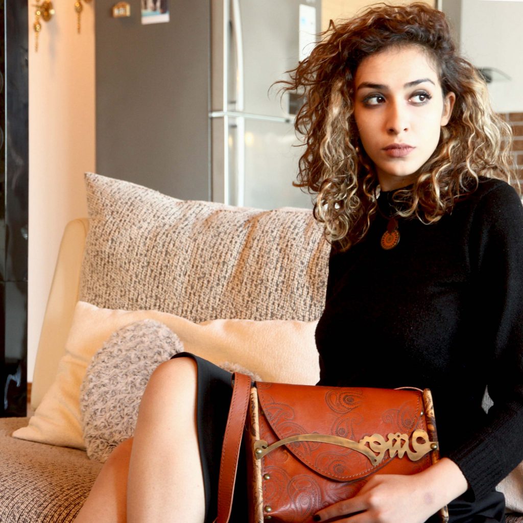 "Love" Calligraphy Leather Quilted Bag Material: Leather