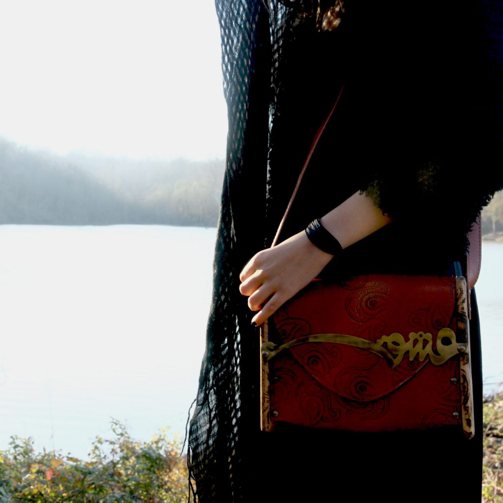 "Love" Calligraphy Leather Quilted Bag with model 1