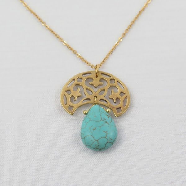 BLUE STONE BRASS NECKLACE