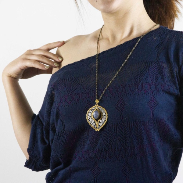 Blue Agate Ghalamzani Necklace