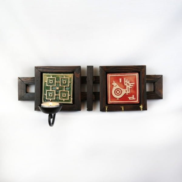 Green Tile Vertical Two Tile Candle & Key Holder