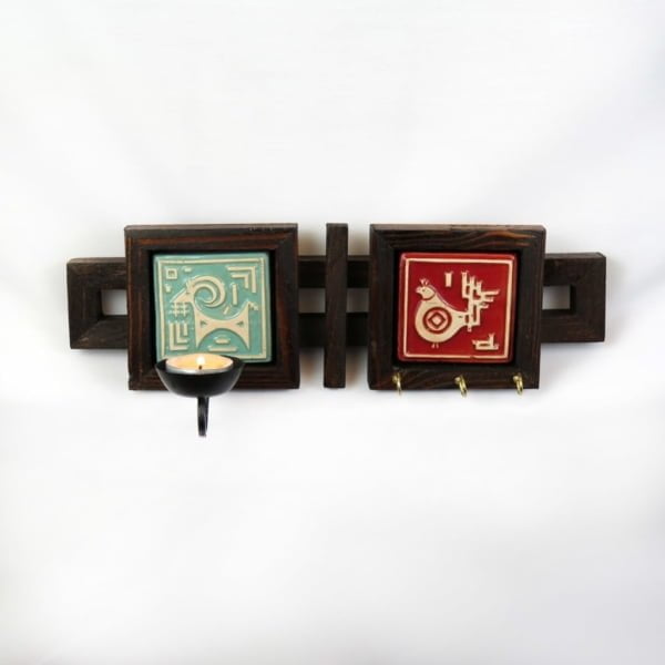 Vertical Two Tile Candle & Key Holder