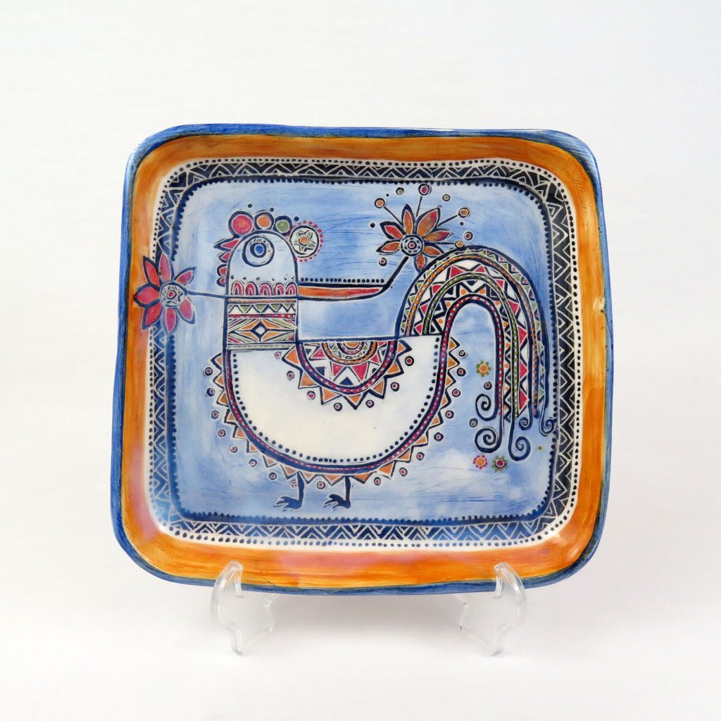 Square Ceramic Plate, Handmade 22cm