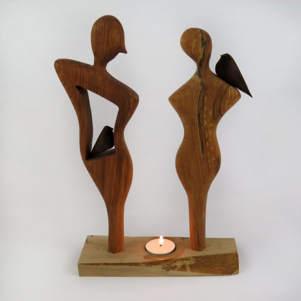 Couple and Birds Handmade Candle Holder