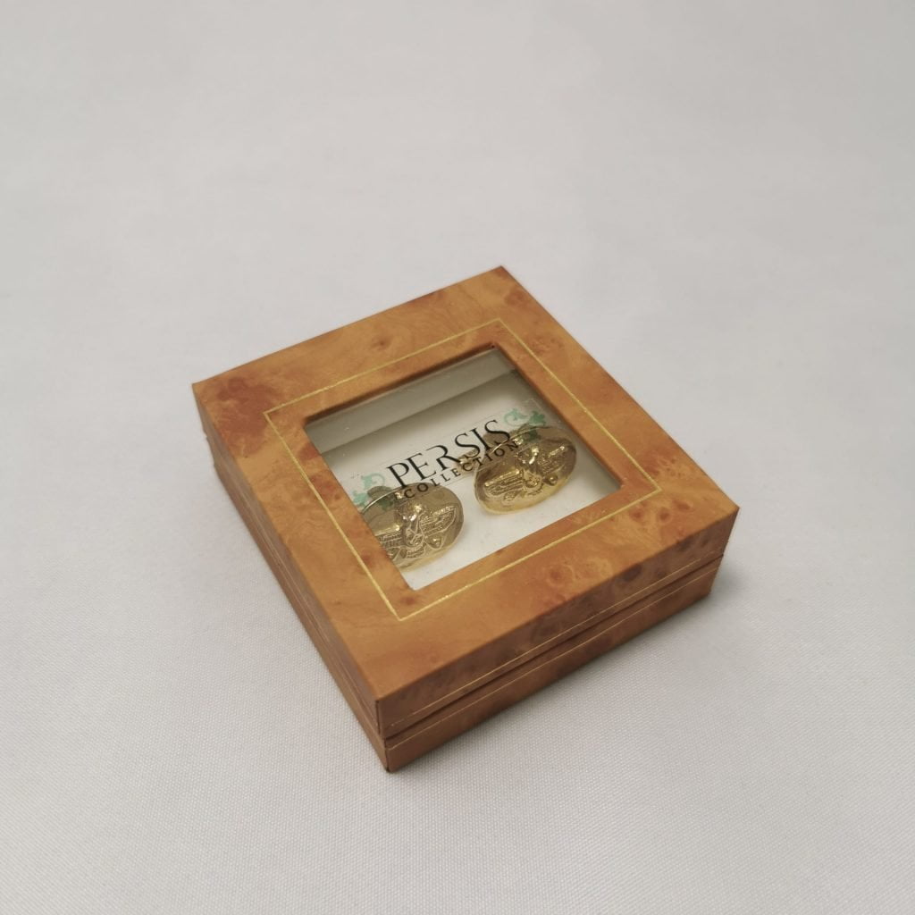 Golden Farvahar Cufflinks wooden close lid gift box
