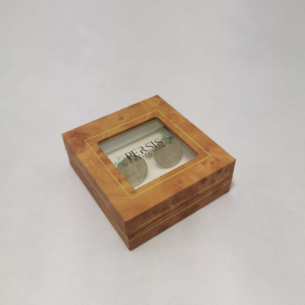 Ancient Persian warrior cufflinks in Persis collection with intricate details