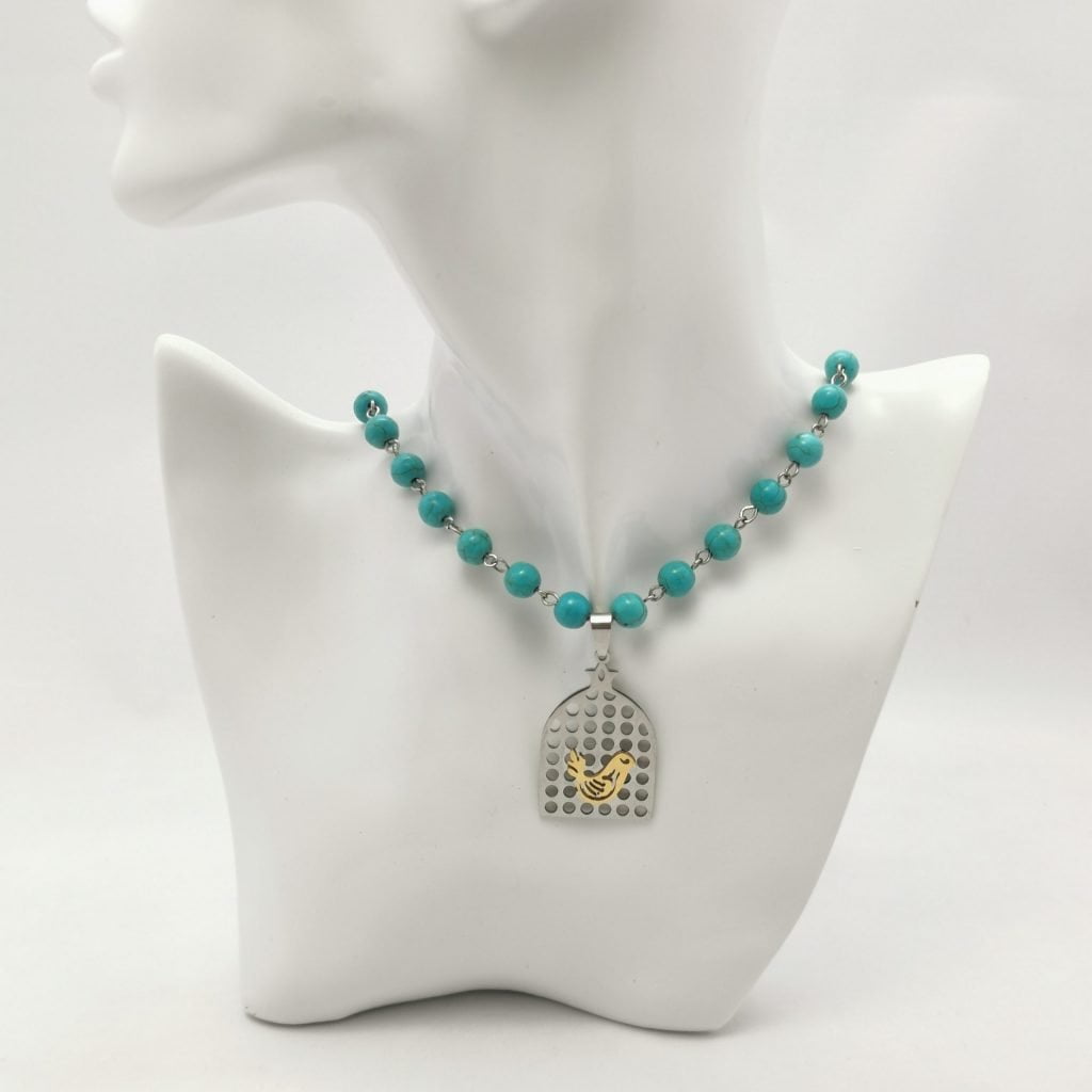 MORGHE AMIN NECKLACE Material: Stainless steel and turquoise