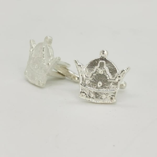 Pahlavi Crown Cufflinks, 925 Silver