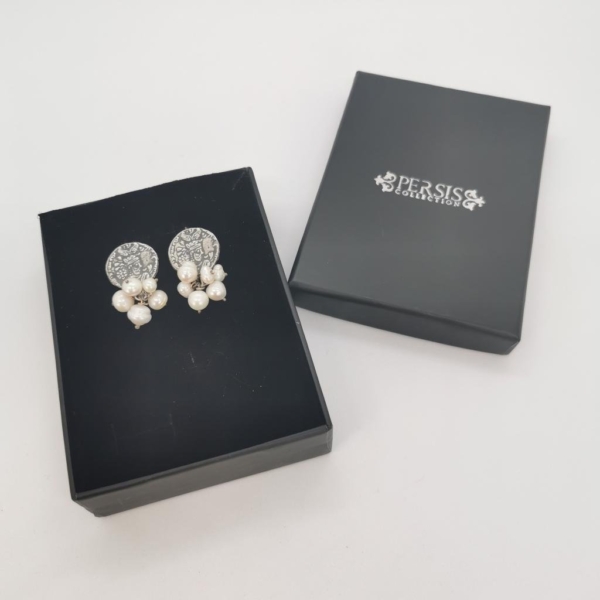 Silver Sasanian Coin and Pearls Earrings