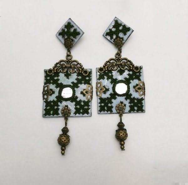 OLIVE PERSIAN EMBROIDERY EARRINGS