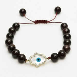 GARNET HAMSA EVIL EYE BRACELET