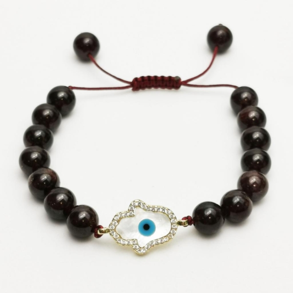 Garnet Hamsa Evil Eye Bracelet