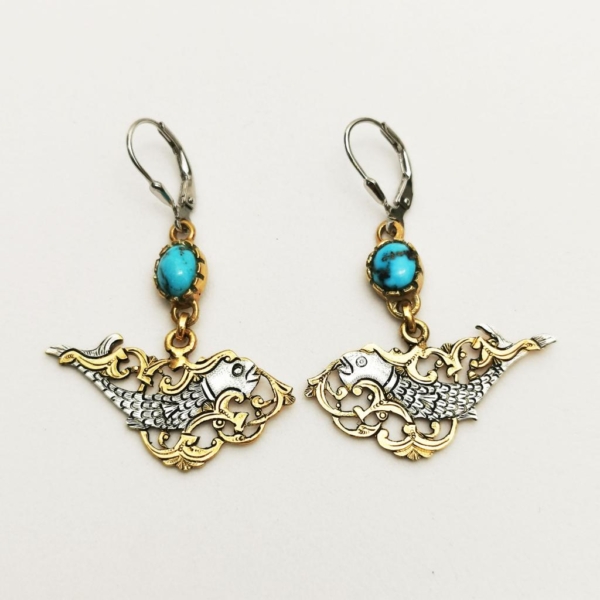 TURQUOISE & FISH GHALAMZANI EARRINGS