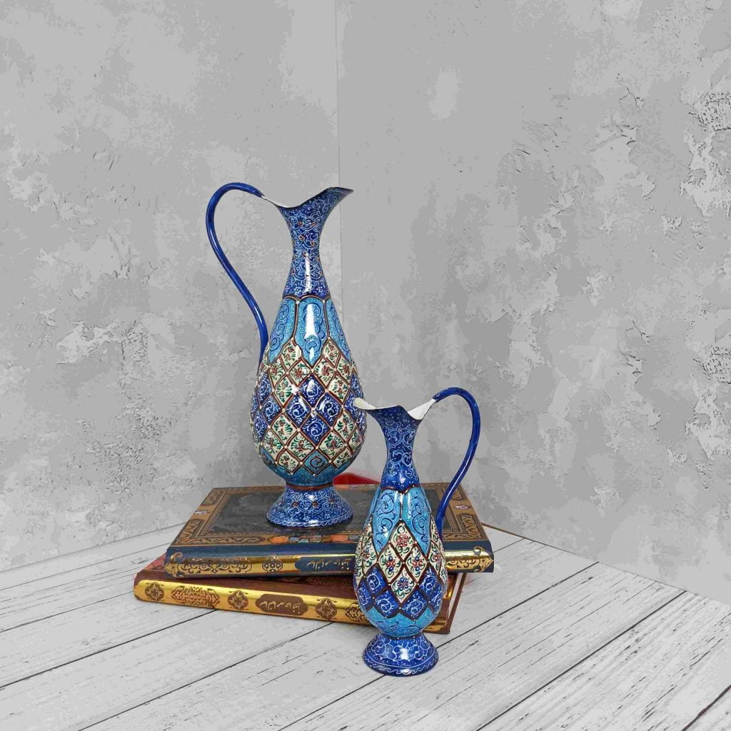 26cm Minakari pitcher with vibrant Persian enamel artwork