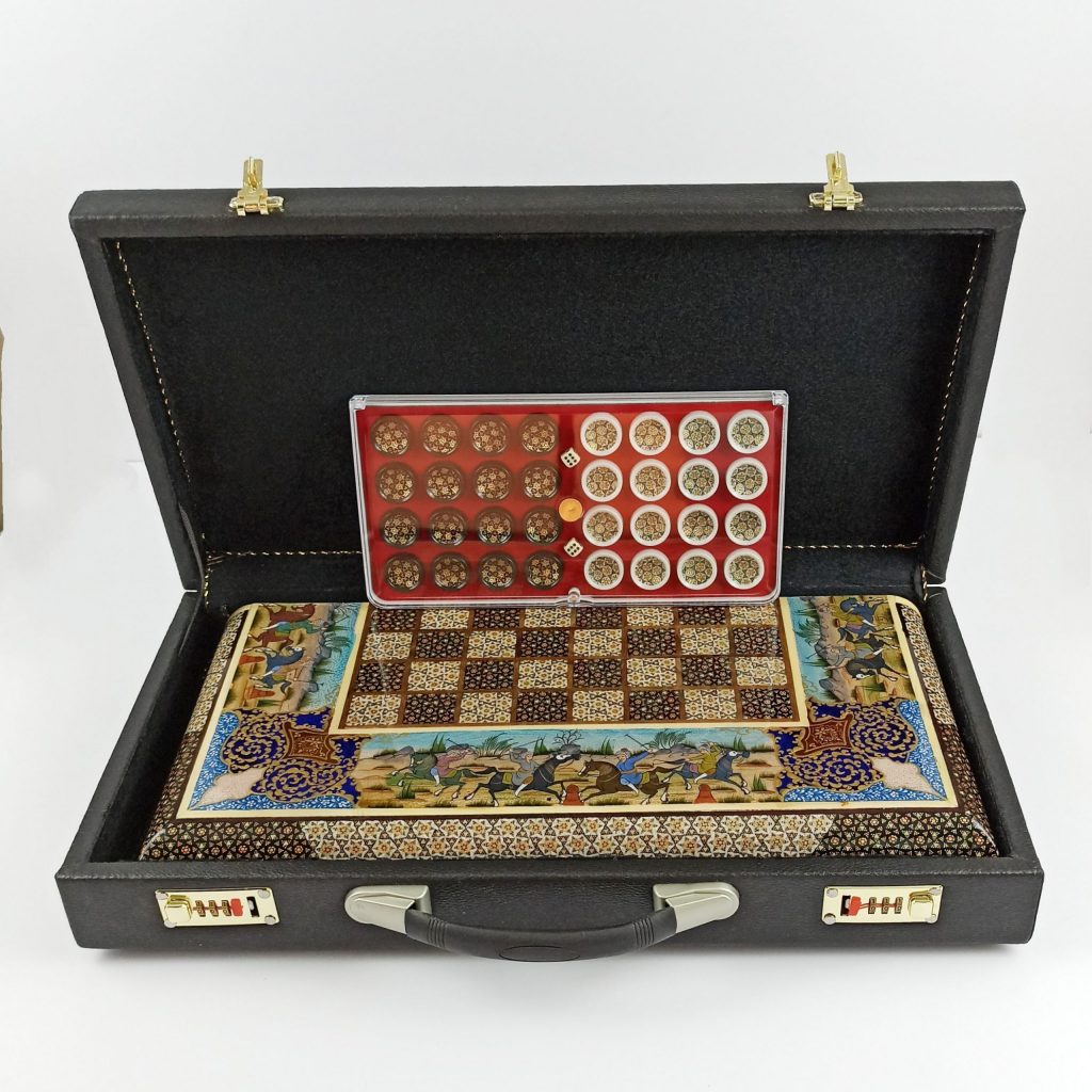 Peacock Khatam Backgammon and Chess Set