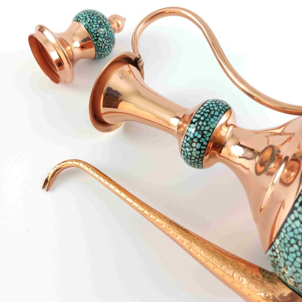 Firoozeh Koobi Turquoise on Copper Rose Water Sprinkler Detail