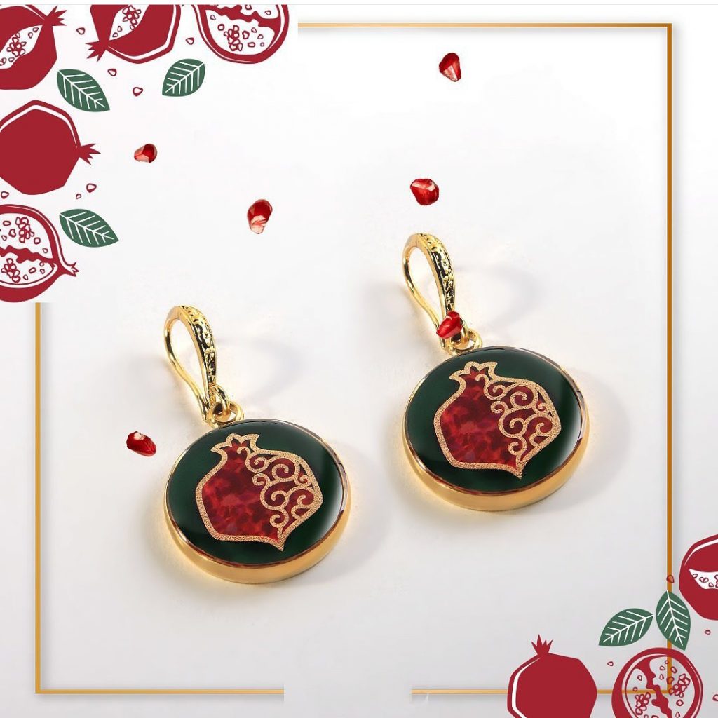 24k Gold Pomegranate Pattern Earrings yalda night