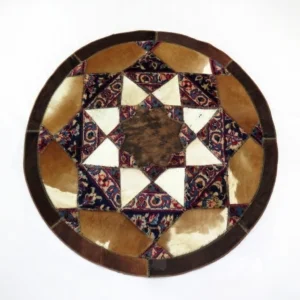 Persian Handmade Carpet & Natural Leather Combination, 115x 115cm