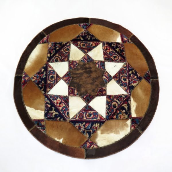 Persian Handmade Carpet & Natural Leather Combination, 115x 115cm