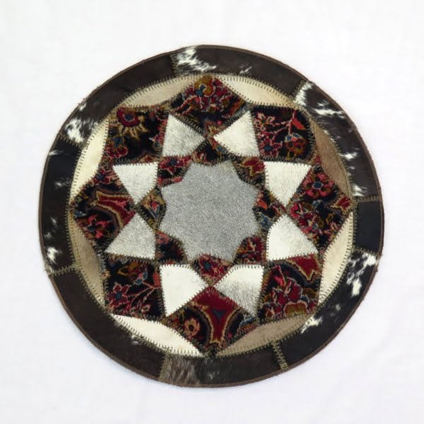60 x 60cm Persian Handmade Carpet and Natural Leather Combination