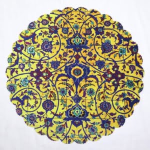 YELLOW TILES ROUND TABLE RUNNER
