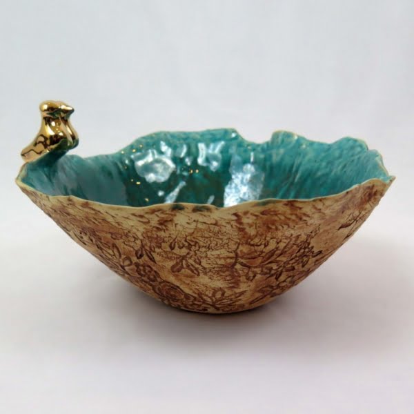 Lake Handmade Floral Pottery Bowl 25cm
