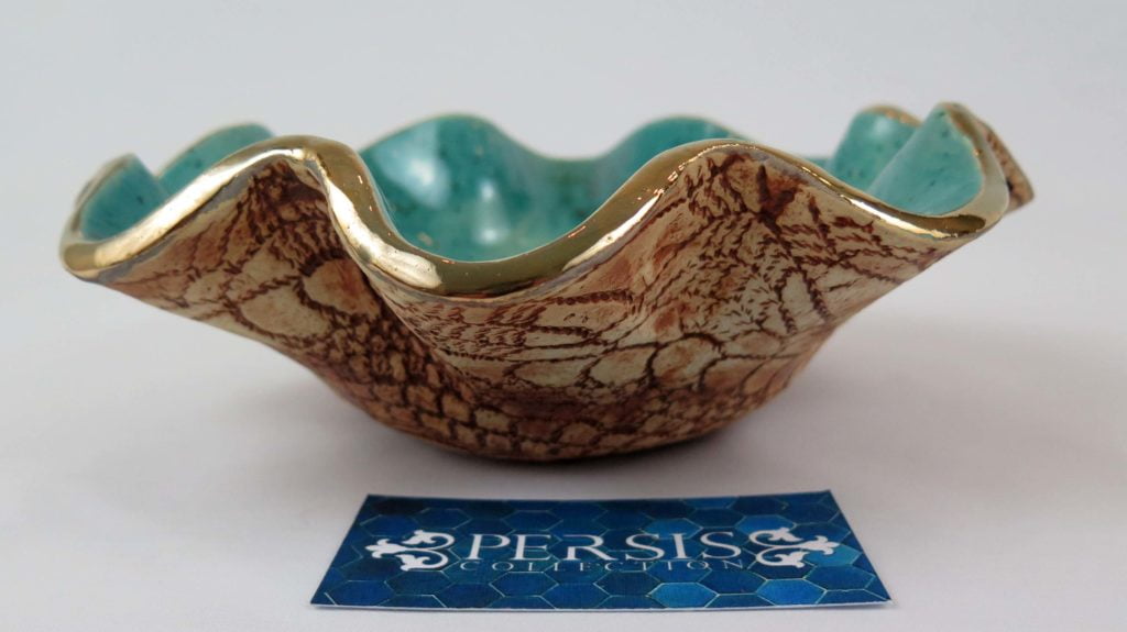 Gold Fish Handmade Floral Pottery Bowl 21cm