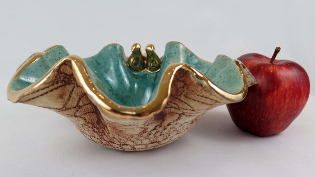 Golden Birds Handmade Pottery Bowl 21cm