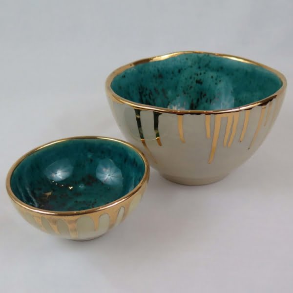 Golden Tears Bowl Handmade Pottery