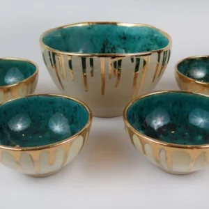 Set Of 5 Golden Tears Handmade Pottery Bowl