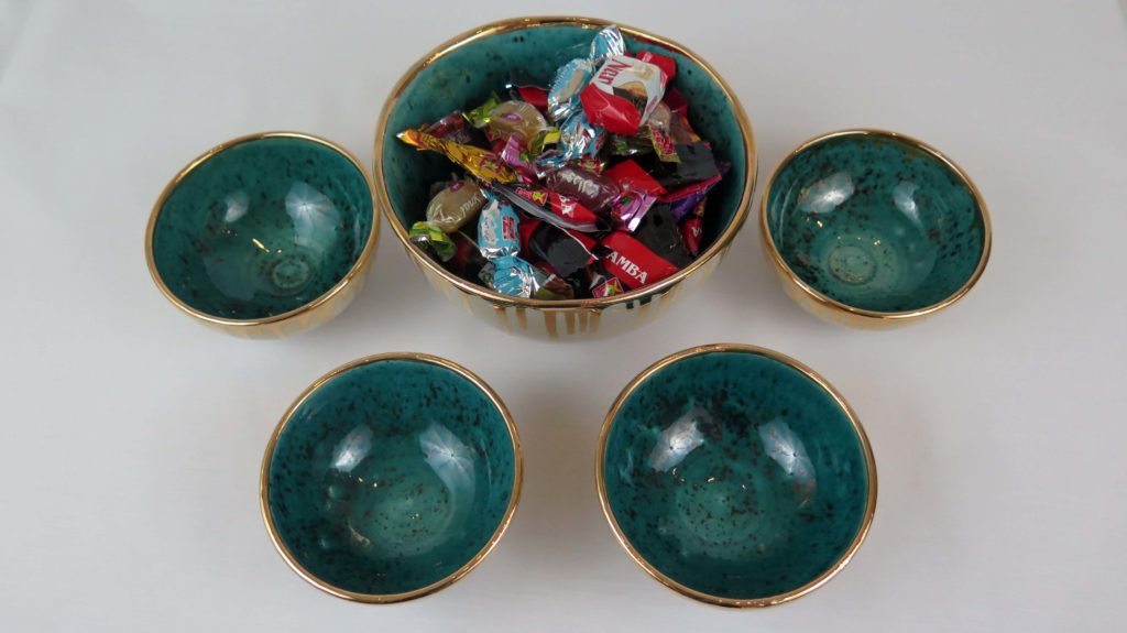 Set Of 5 Golden Tears Handmade Pottery Bowl