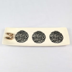 Rectangle Calligraphy Double Corner Birds Ceramic Plate