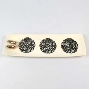 Rectangle Calligraphy Double Corner Birds Ceramic Plate