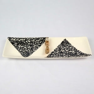 Rectangle Calligraphy Double Birds Ceramic Plate 36x 12cm