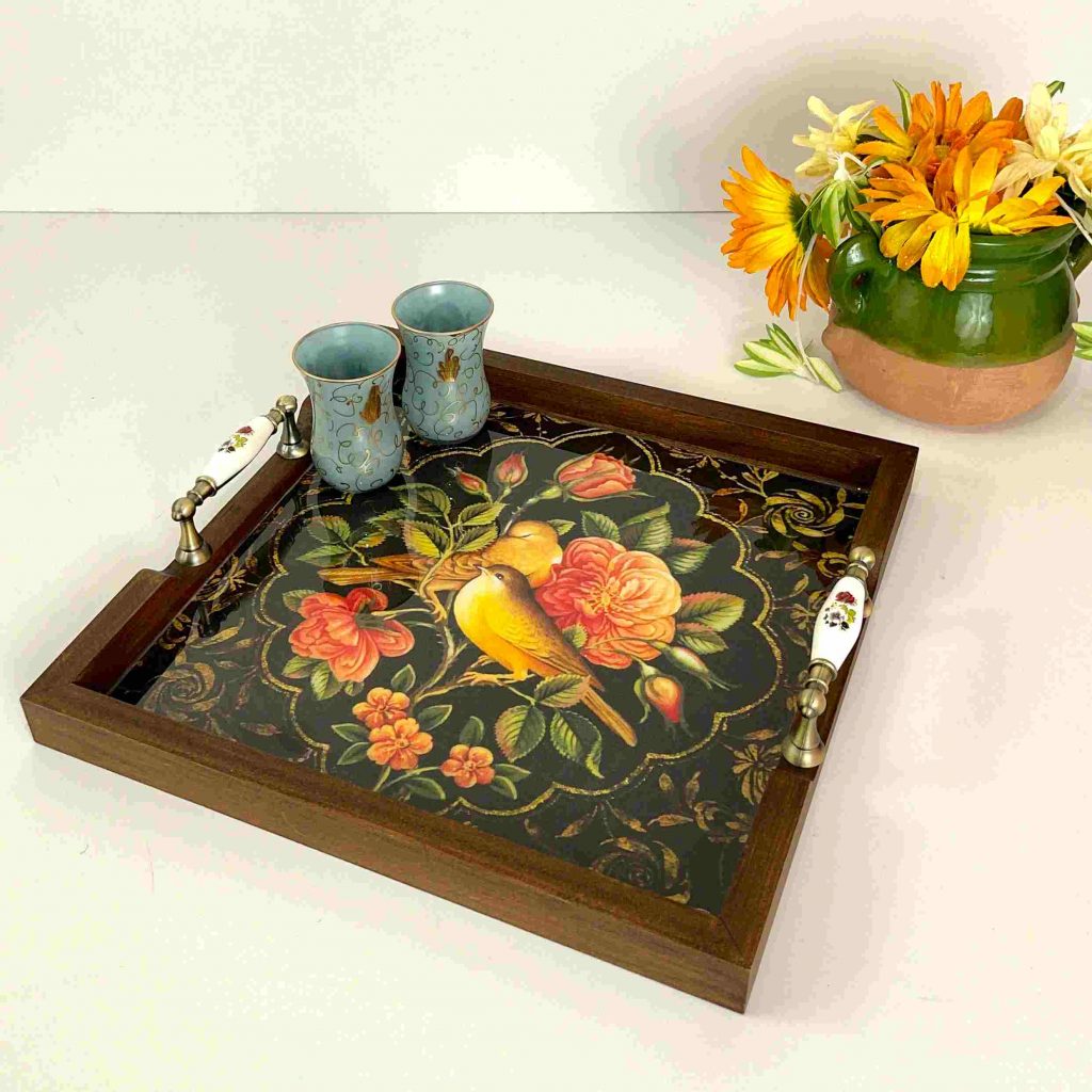 FLOWER WOODEN TRAY