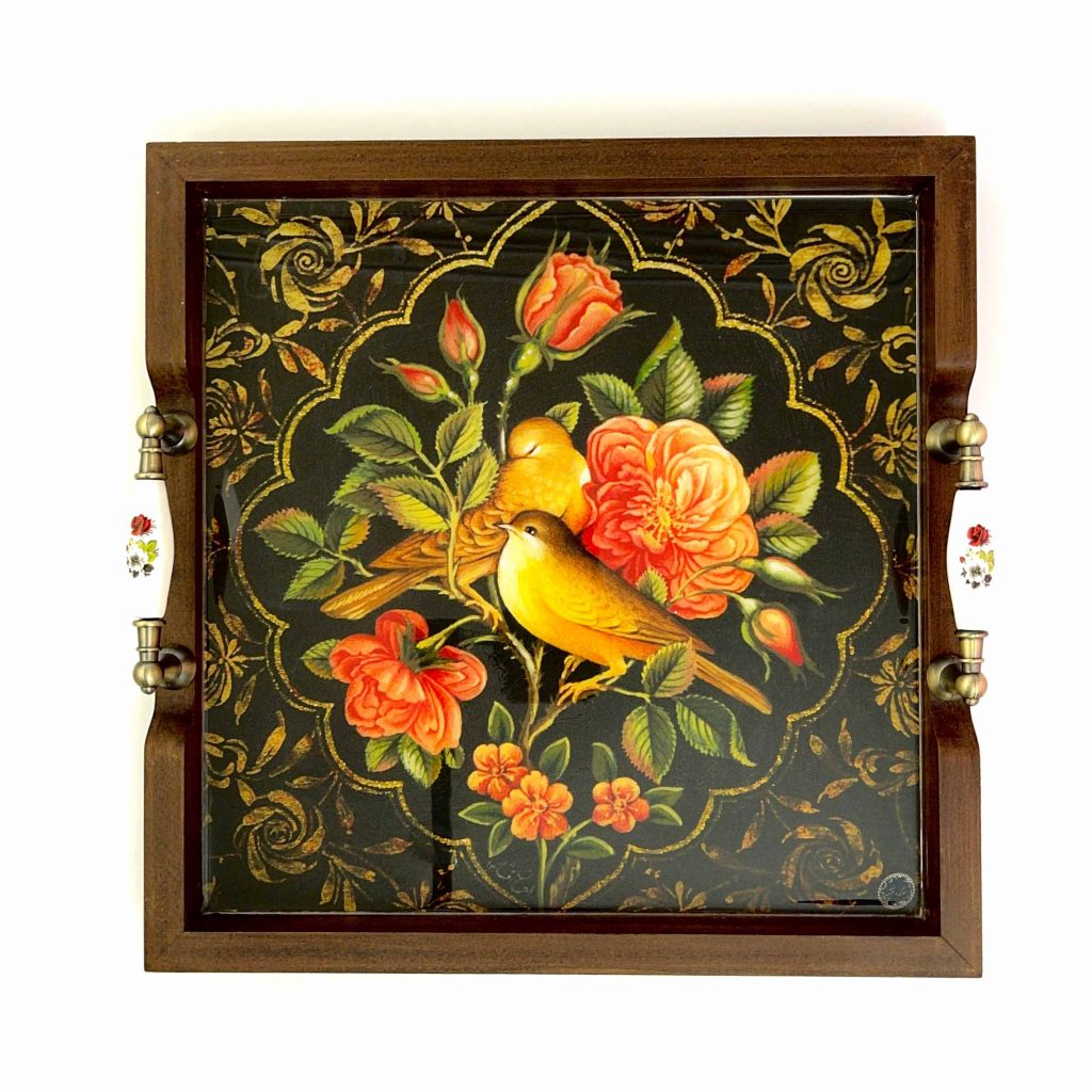 Canary and Flower Wooden Tray Size: 30*30cm