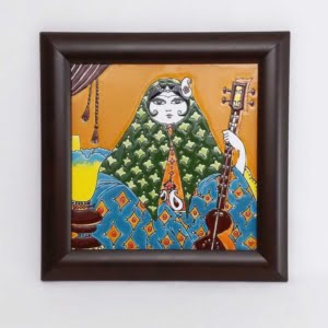 MUSICIAN LADY SUN CLAY TILE FRAME wall art
