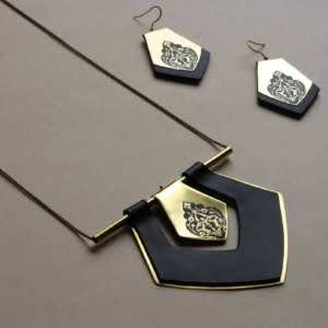 Leather Triangle Necklace & Earrings Set