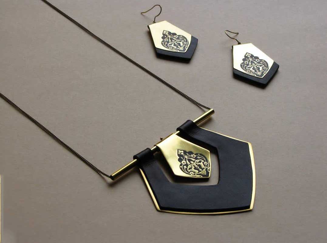 Leather Triangle Necklace & Earrings Set