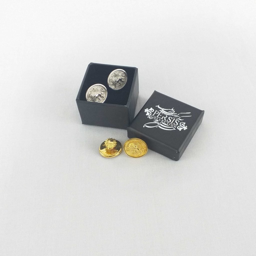 Golden Lion and Sun Cufflinks Persian art Inside the box