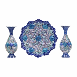 Persian Handmade Minakari Vases & Plate – Elegant Gift Set
