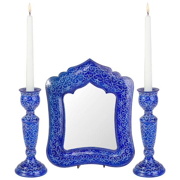 Minakari Persian Mirror and Candle Holder Set