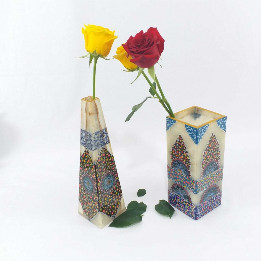 Tazhib on Marble Vase viewed front side