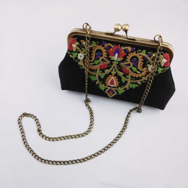 Needlework Canvas Clutch, Black