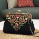 BLACK NEEDLEWORK CANVAS CLUTCH