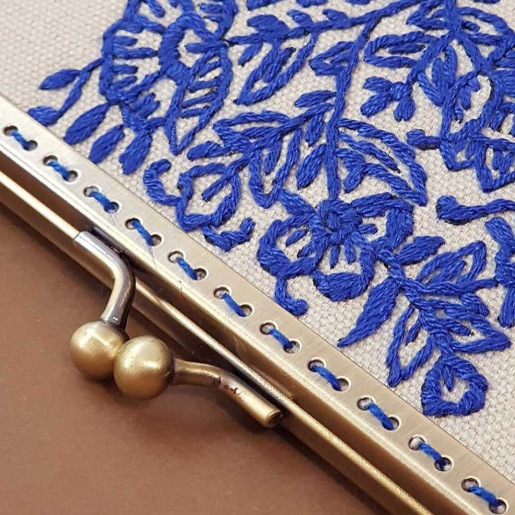 BLACK NEEDLEWORK CANVAS CLUTCH