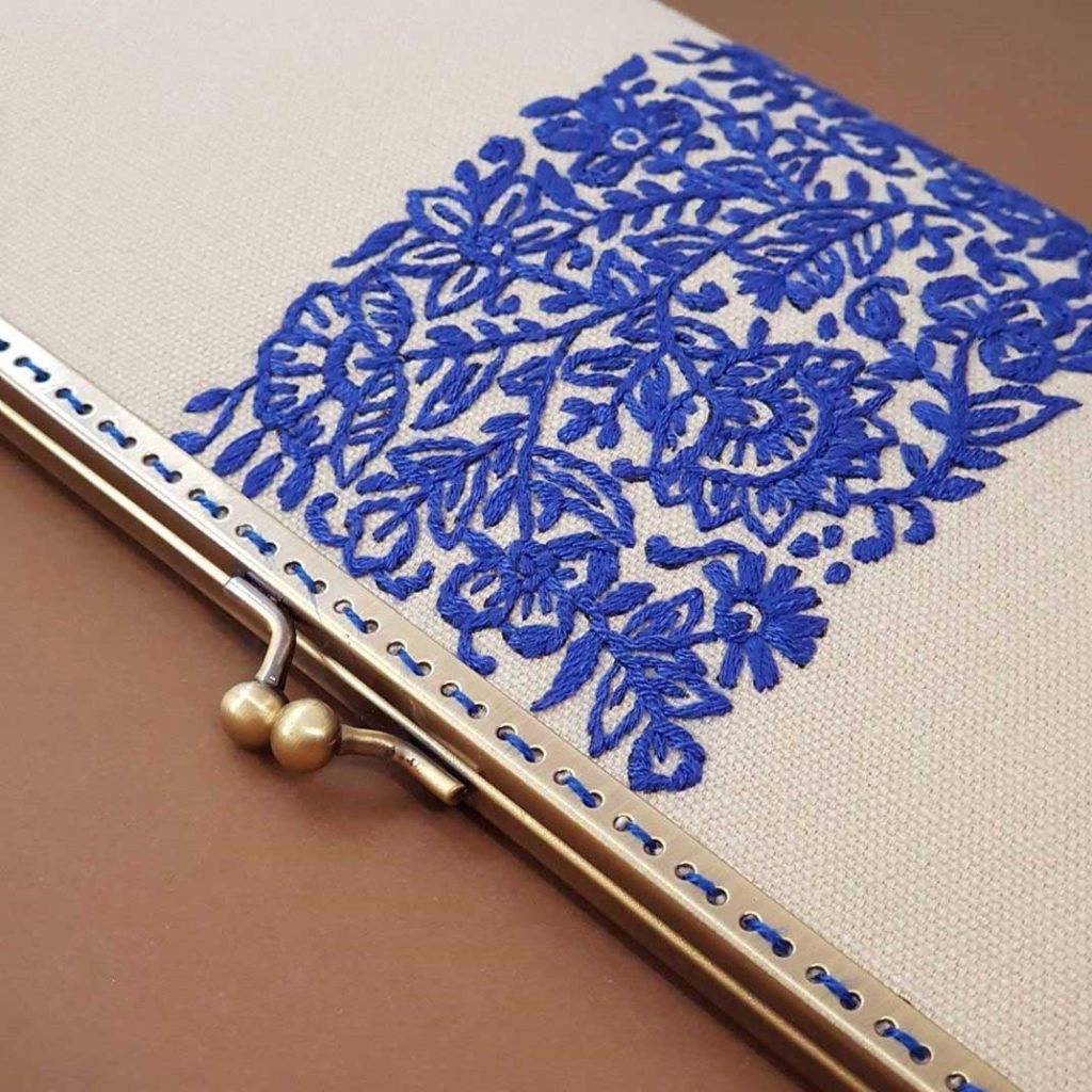 BLACK NEEDLEWORK CANVAS CLUTCH