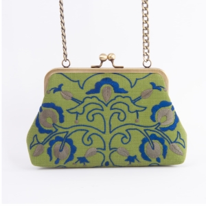 Green Needlework Canvas Clutch