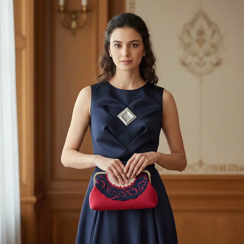 Needlework Canvas Clutch Bag - Red